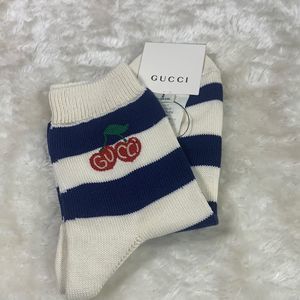 Gucci Blue and White Knitted Ankle Socks With Cherries 🍒